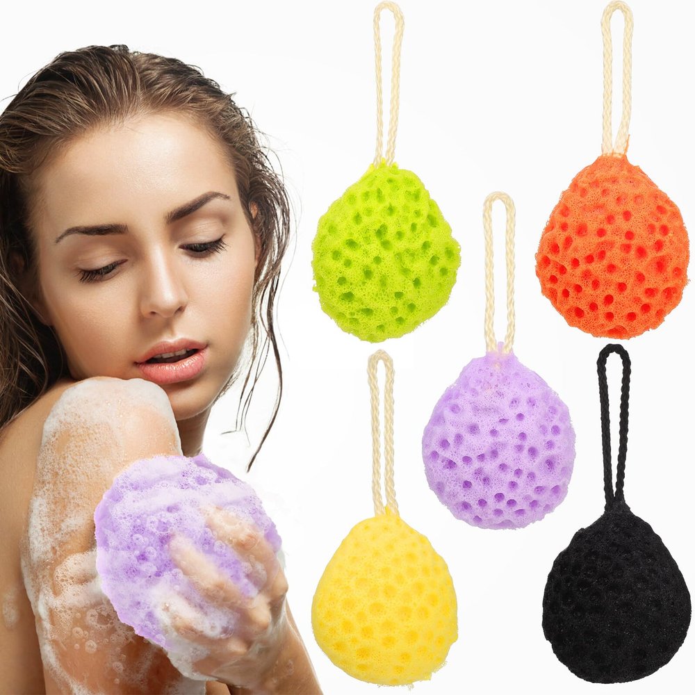 ABOOFAN 5pcs Colorful Shower Sponge Body Loofah Soft Exfoliating Bath Scrubber Gentle Cleansing for Women Men Bathroom Use Random Color