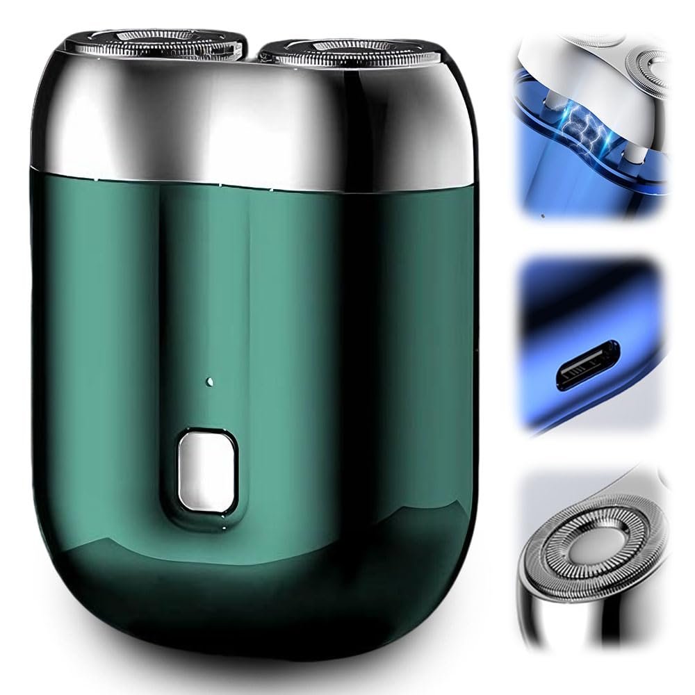 Electric Mini Portable Razor, 2026 New 2 in 1 Model Mini Dual-Head Electric Shaver, Rechargeable Waterproof Compact Electric Shaver for Men (Green)