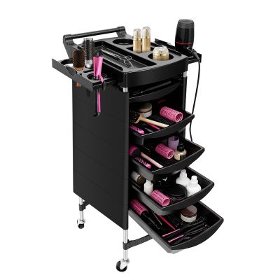 6 Tiers Salon Trolley, Salon Spa Trolley with Handle and 360 Swivel Rollers, Multi-Purpose Tool Cart with 5 Drawers and 2 Side Trays Mobile Storage Station Hairstylist Cart with Wheels for Beauty Spa