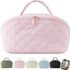 2026 New Petition Makeup Bag For Woman, 180Wide Open Lay-Flat Water-Resistant Cosmetic Case, Puffy Padded Organizer With Compartments Travel Essentials For Toiletries & Brushes (Pink) view 1