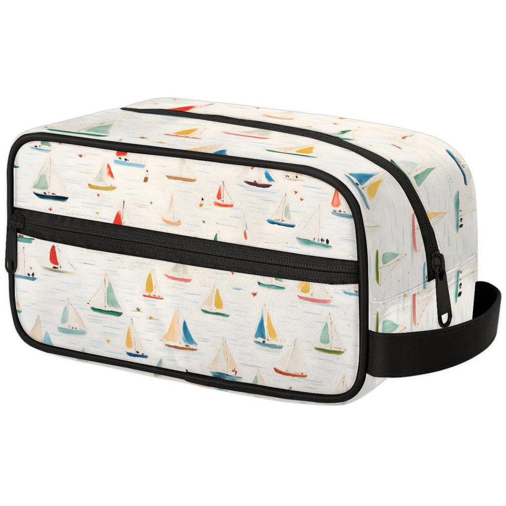 Adornori Sailing Cute Sailboat Travel Toiletry Bag for Women Waterproof Makeup Cosmetic Organizer Case Travel Essentials