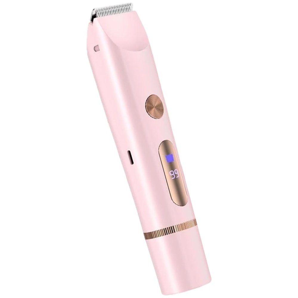 NinthAvenue Basics Bikini Trimmer for Women 2 in 1 Electric Razor with Ceramic Blade, IPX7 Waterproof Rechargeable Shaver for Sensitive Skin, LCD Display for Body Face Underarms and Legs (Pink)