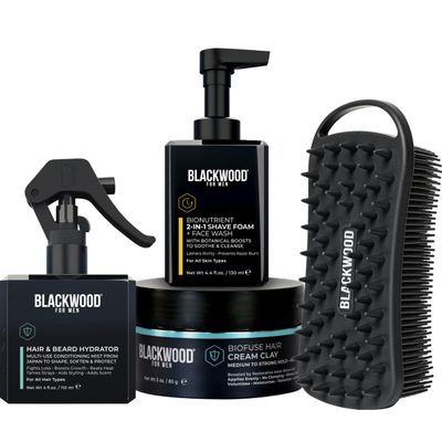 Blackwood For Men Double Down Dual Use Set, Multifunctional Men's Gift Set for Naturally Healthier Hair, Skin & Beard | Get a Cleaner Shave, Fuller, Softer Beard & Better Skin with 4 Dual-Use Products