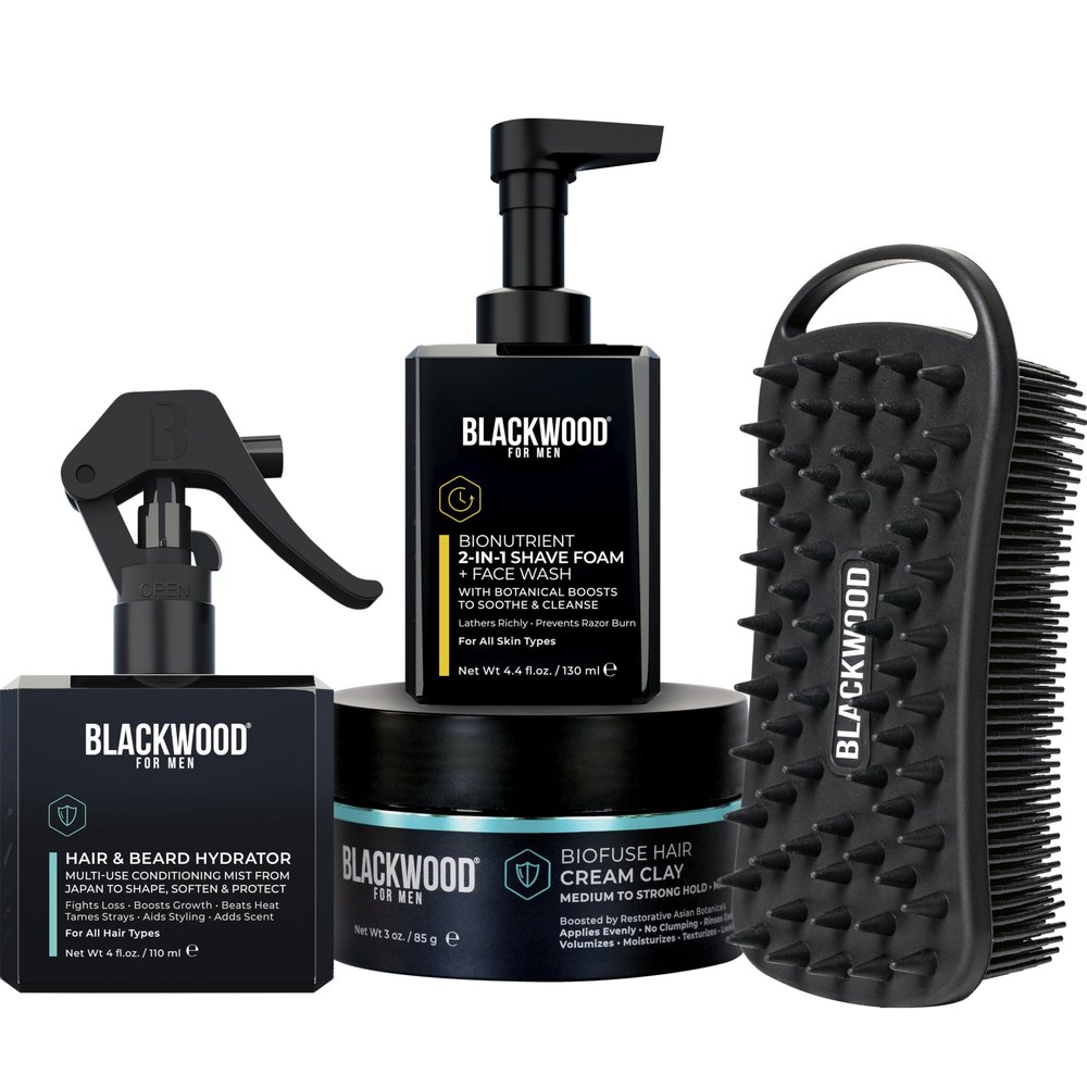 Blackwood For Men Double Down Dual Use Set, Multifunctional Men's Gift Set for Naturally Healthier Hair, Skin & Beard | Get a Cleaner Shave, Fuller, Softer Beard & Better Skin with 4 Dual-Use Products