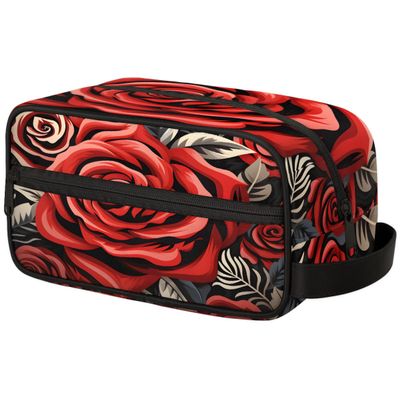 Adornori Rose Cosmetic Bag for Women Bloom Flower Roses Red Makeup Organizer Pouch Kit for Toiletries Accessories