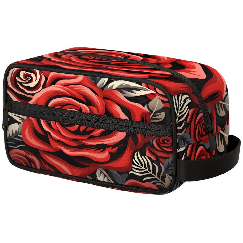 Adornori Rose Cosmetic Bag for Women Bloom Flower Roses Red Makeup Organizer Pouch Kit for Toiletries Accessories