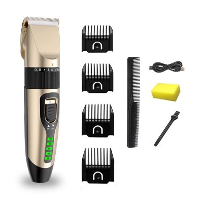 Professional Wireless Electric Hair Clipper LED Display, Ceramic Blade Low Noise Haircut Tool for Men (Household Use)(Gold)