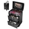 Arligaaduo Aluminum Rolling Makeup Train Case, Portable Makeup Organizer Suitcase, Cosmetic Storage Box, Lockable Travel Salon Beauty Luggage Trolley w/4 Removable Wheels & 2 Sliding Drawers (Black) view 1
