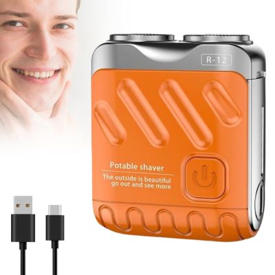 2025 New Waterproof Mini Rotary Dual Ring Electric Razor, Portable Rotary Dual Ring Electric Shaver, Rechargeable One-Button Long Lasting Shaver for Home Travel (Orange)