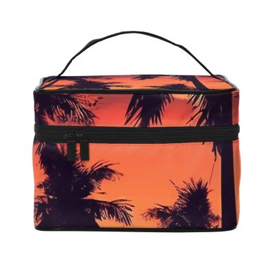 GDSHJKLW Cosmetic Bags For Women, Large Capacity Travel Makeup Bag Organizer Storage Waterproof Toiletry Pouch With Zipper And Carry Handle Palm Tree Summer Sunset Portable Cosmetic Bag