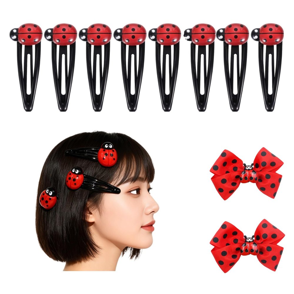 20 Pcs Ladybug Hair Clips Set with 2 Double Bows for Women - Red Ladybug Snap Barrettes, Non-Slip Hair Accessories Combo