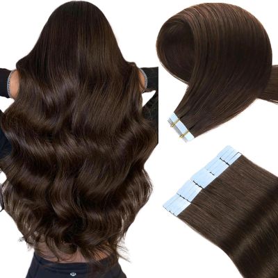 Yuccy Tape in Hair Extensions Human Hair Black Straight 20 Pcs/Pack 40g Tape in Extensions for Women (#2 Darkest Brown, 22 inch)