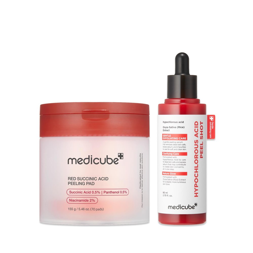 medicube Peel & Swipe Duo: Hypochlorous Acid Rice Peel Shot and Red Succinic Pad for Smooth, Clear Skin | Gentle Exofoliating Duo, Korean Skincare Set