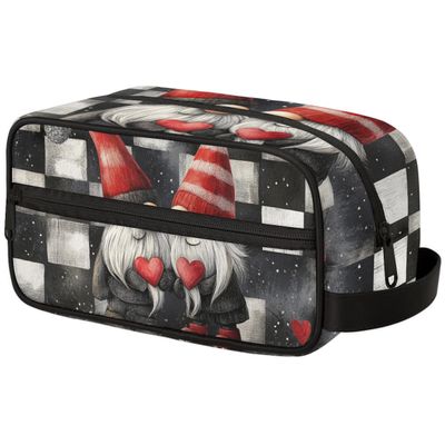 Adornori Valentine's Day Gnome Travel Toiletry Bag for Women Waterproof Makeup Cosmetic Organizer Case Travel Essentials
