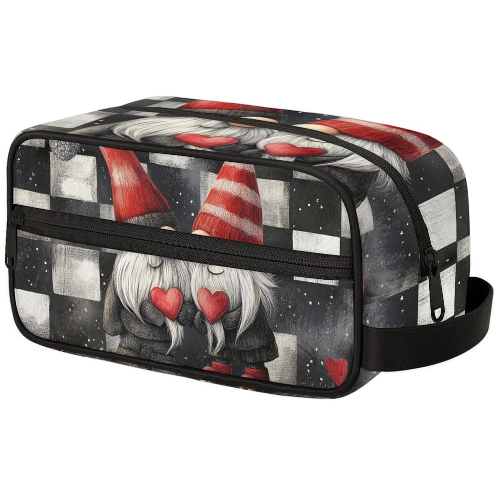 Adornori Valentine's Day Gnome Travel Toiletry Bag for Women Waterproof Makeup Cosmetic Organizer Case Travel Essentials