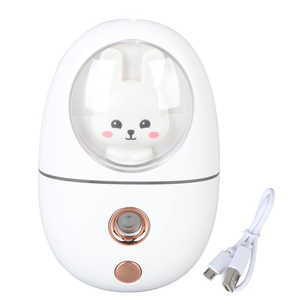 Culnflun Facial Steamer, Handy Mini Mister, Cute Animal Facial Mist Sprayer USB Rechargeable Mist Sprayer 35ml Visual Water Tank Moisturizing Hydrating for Face (White)