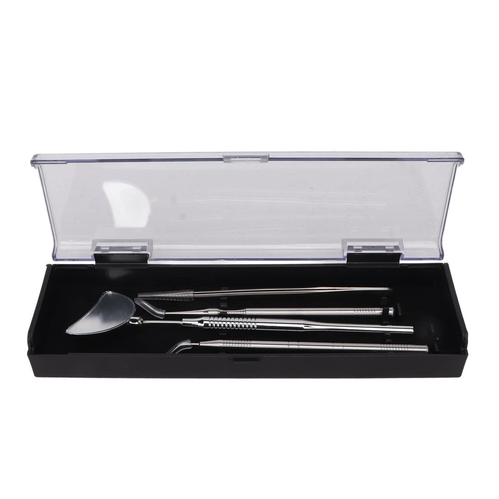 4PCS Eyelash Extension Tweezers Mirror Set, Stainless Steel Eyelash Extension Tool Kit, Universal Rotatable Anti Slip Handle with Detachable Mirror for Eyelash Artists, Professiona (Silver)