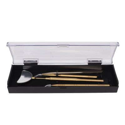 4PCS Eyelash Extension Tweezers Mirror Set, Stainless Steel Eyelash Extension Tool Kit, Universal Rotatable Anti Slip Handle with Detachable Mirror for Eyelash Artists, Professiona (Gold)