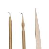 4PCS Eyelash Extension Tweezers Mirror Set, Stainless Steel Eyelash Extension Tool Kit, Universal Rotatable Anti Slip Handle with Detachable Mirror for Eyelash Artists, Professiona (Gold) view 2