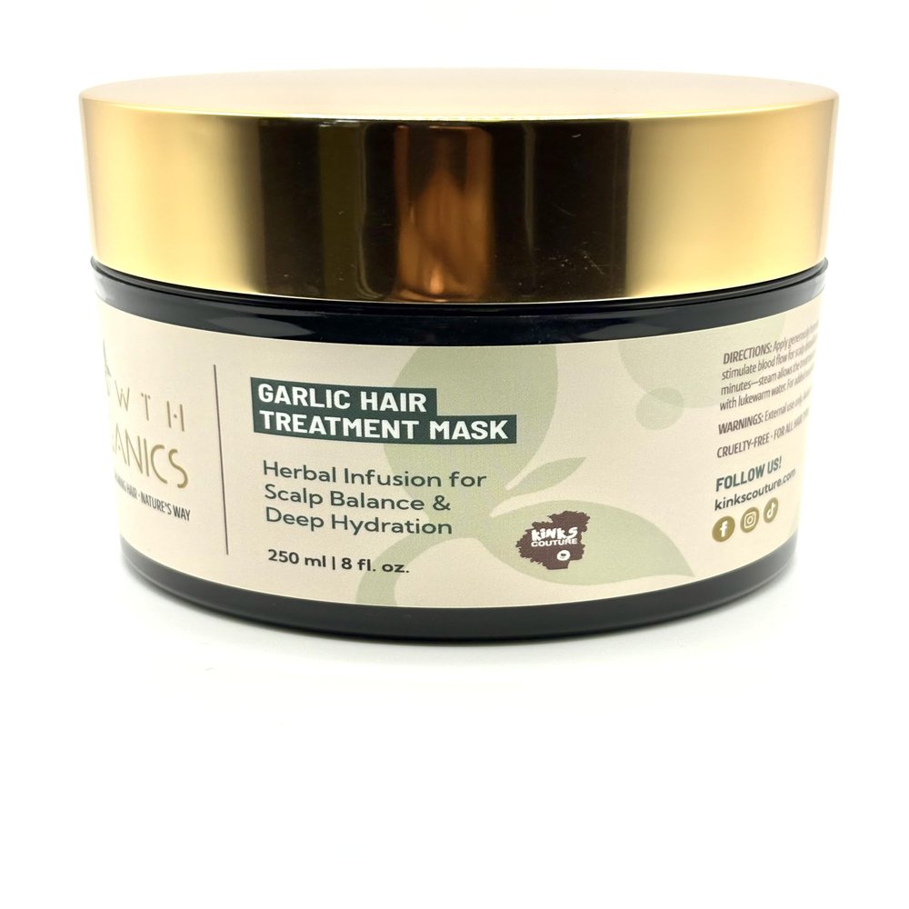 Kinks Couture Growth Organics Garlic Hair Mask with Garlic, Chebe, Jamaican Black Castor Oil, Biotin, Aloe Vera, Rosemary & Ginger Extracts, Hydrolyzed Protein for Hair Growth, Strength & Repair