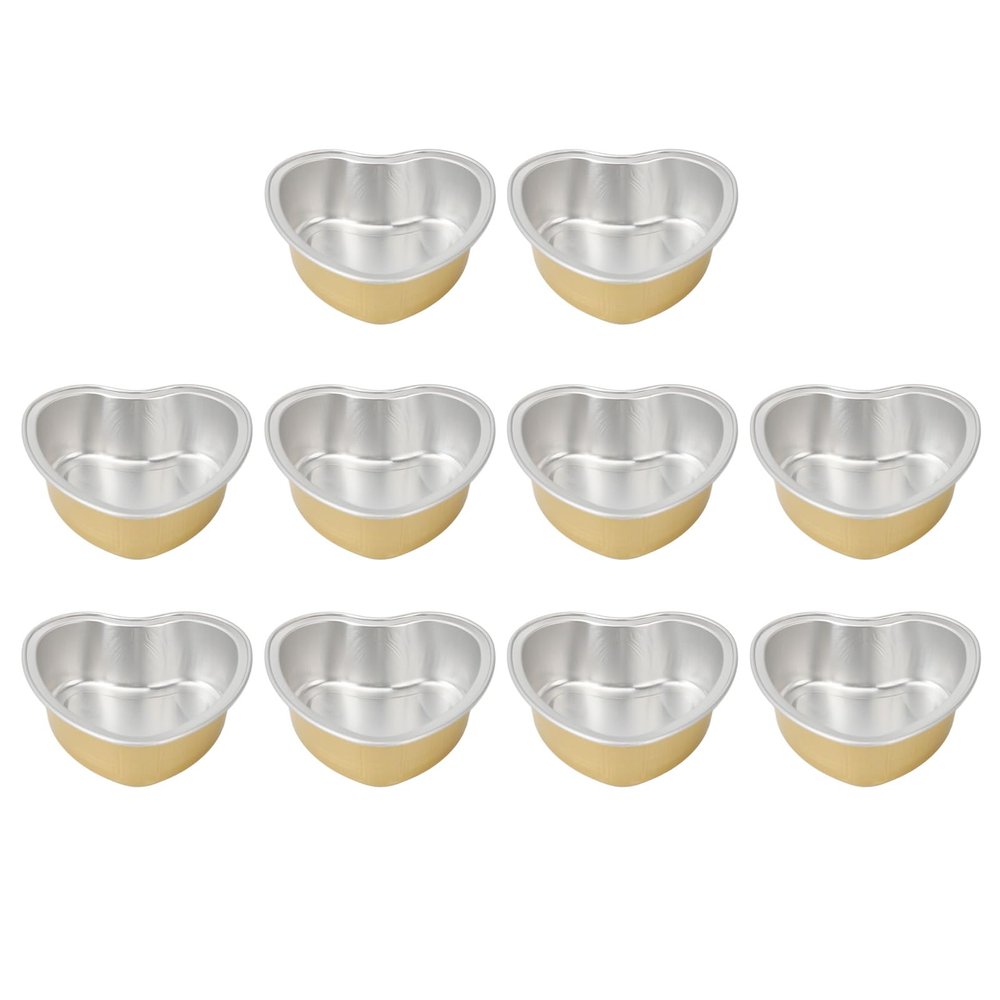 Pilipane Wax Melting Bowl Heart Shape Aluminum Foil Wax Bean Bowl Large Golden 10pcs for Facial Underarm Hair Removal Reusable Durable