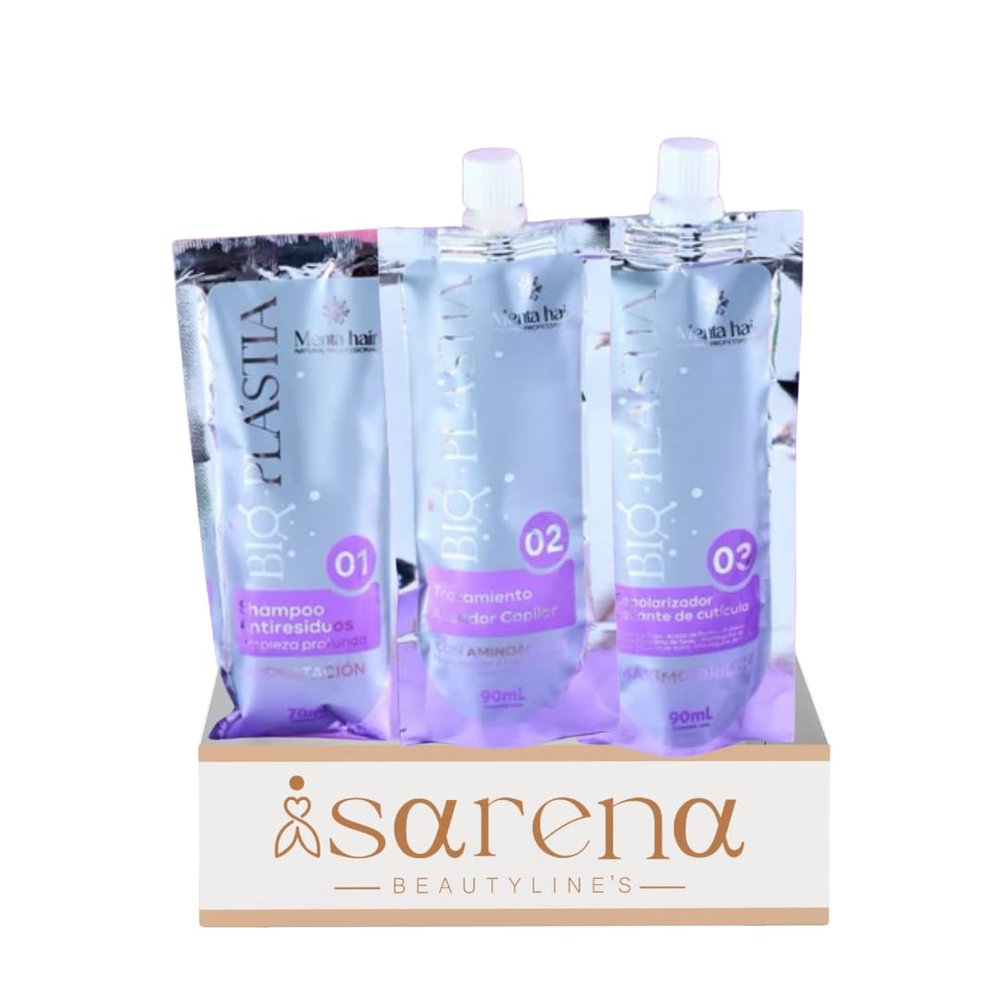 Bioplastia Capilar 3 steps Menta Hair Shampoo, straightening & sealing hair Mask 90ml vegan Keratin, Cirugia Capilar Organic Repair & Relax Nourishing Restores, Protects - Stronger - Anti-Frizz Hair
