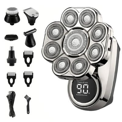 9D Floating Electric Shavers For Men Bald Head IPX7 Waterproof Electric Razor Wet/Dry Shaving With Grooming Kit With LED Display(A set of silver)