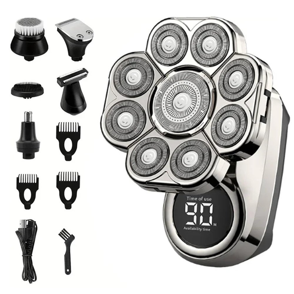 9D Floating Electric Shavers For Men Bald Head IPX7 Waterproof Electric Razor Wet/Dry Shaving With Grooming Kit With LED Display(A set of silver)