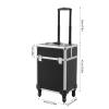 Kaichenyt Rolling Makeup Train Case Solid Color Large Capity Cosmetic Trolley with Removable Swivel Wheels & 2*Keys Makeup Storage Case for Salon Barber Nail (Black) view 2
