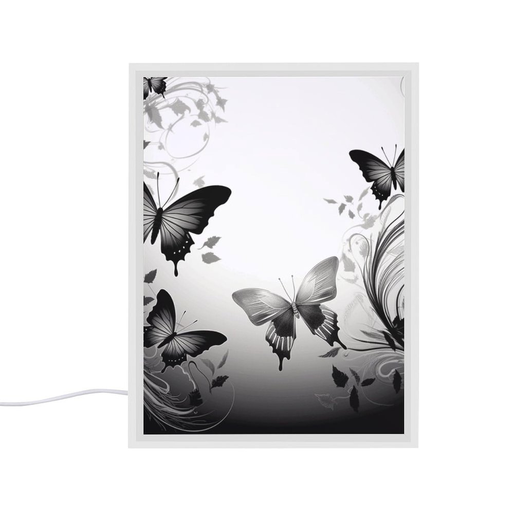 Black Gray Butterflies Vanity Mirror Multifunctional Travel Beauty Mirror 3-Gear Dimable Light LED Lighted Vanity Mirrors Portable Decoration Beauty Mirror Bedroom Bathroom