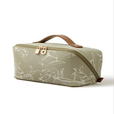 EACHY Travel Makeup Bag, Floral Cosmetic Bag for Women, Green, Medium