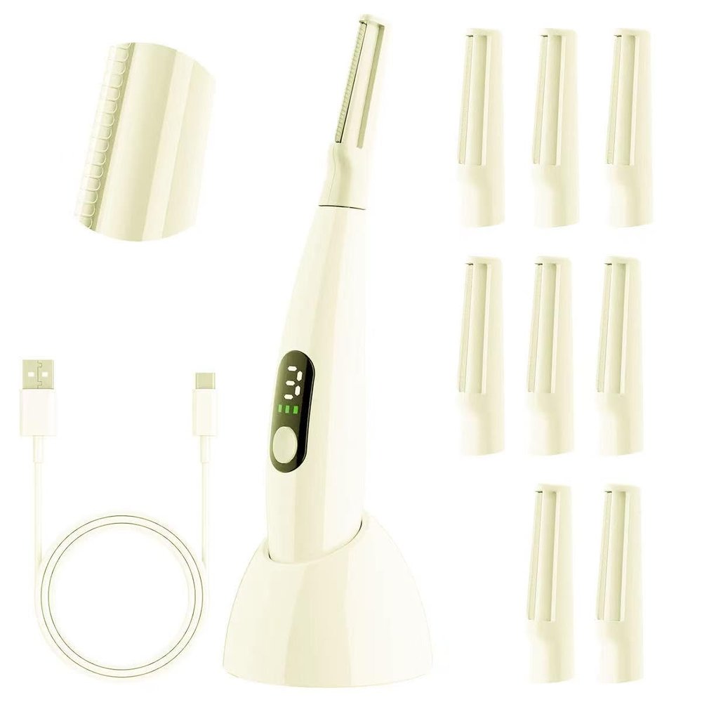 Dermaplaning Tool for Women - Facial Exfoliation & Peach Fuzz Hair Removal with Rechargeable Sonic Edge Technology, 10 Refill Blades, Yellow