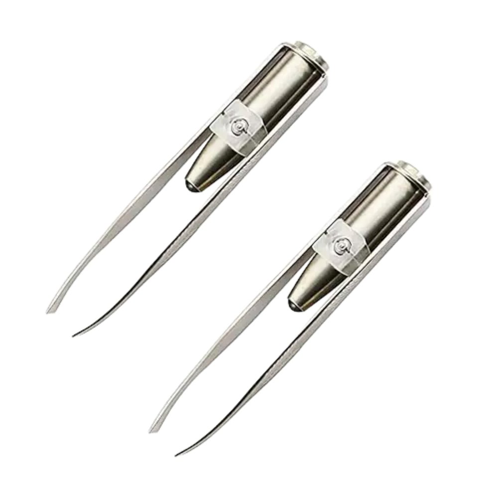 2Pcs Silver Creative Led Light Eyelash Eyebrow Hair Removal Stainless Steel Make Up Tweezer and Practicality, Hair Removal Tweezers,Women's 8.8x0.8x1.6cm