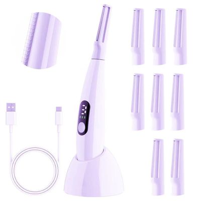 Dermaplane Razor for Women Face & Eyebrow Trimmer, Dermaplaning System with LED Light Peach Fuzz Remover -10 Dermaplaning Blades & 2 Microsmooth Exfoliation Tips, Purple