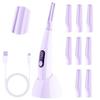 Dermaplane Razor for Women Face & Eyebrow Trimmer, Dermaplaning System with LED Light Peach Fuzz Remover -10 Dermaplaning Blades & 2 Microsmooth Exfoliation Tips, Purple view 1