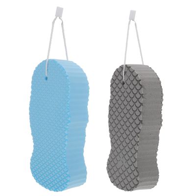 ABOOFAN 2pcs Double-Sided Bath Sponges for Exfoliating Gentle Skin Cleansing Compact Adult Shower Accessories in Blue Gray Lightweight for Home Travel Hotel Use