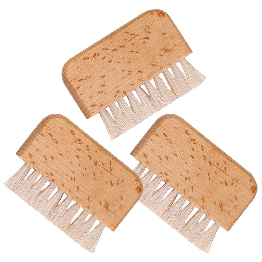 ABOOFAN 3pcs Nail Cleaning Brush with Stiff Boar Bristles for Fingernail and Toenail Scrubbing Portable Lightweight Nail Scrubber for Hand Foot and Cuticle Care