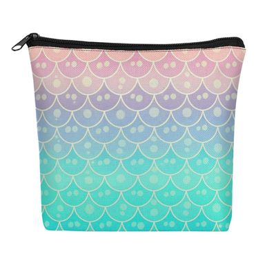 LITPUZC Portable Makeup Bag for Women Mermaid Scales Pastel Pink Purple Aqua Teal Cosmetic Pouch Fashion Toiletry Organizer Bags Zipper Pencil Pouch Travel Accessory