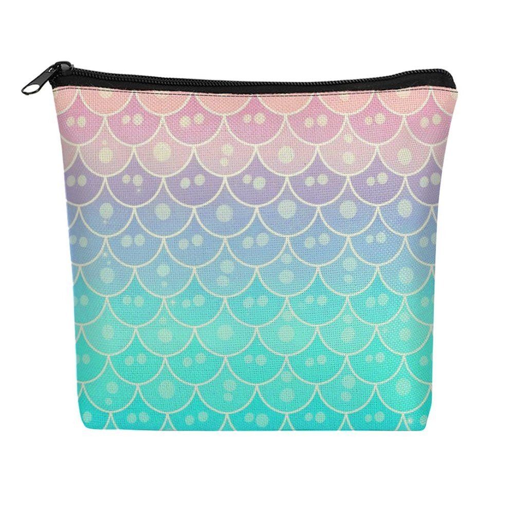 LITPUZC Portable Makeup Bag for Women Mermaid Scales Pastel Pink Purple Aqua Teal Cosmetic Pouch Fashion Toiletry Organizer Bags Zipper Pencil Pouch Travel Accessory