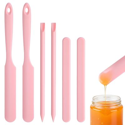DOPENSPI 6 Pcs Pink Silicone Wax Sticks, 3 Style Non-stick Wax Spatulas Silicone Hair Removal Sticks Reusable Hard Waxs Scraper Waxing Applicator for Home Salon