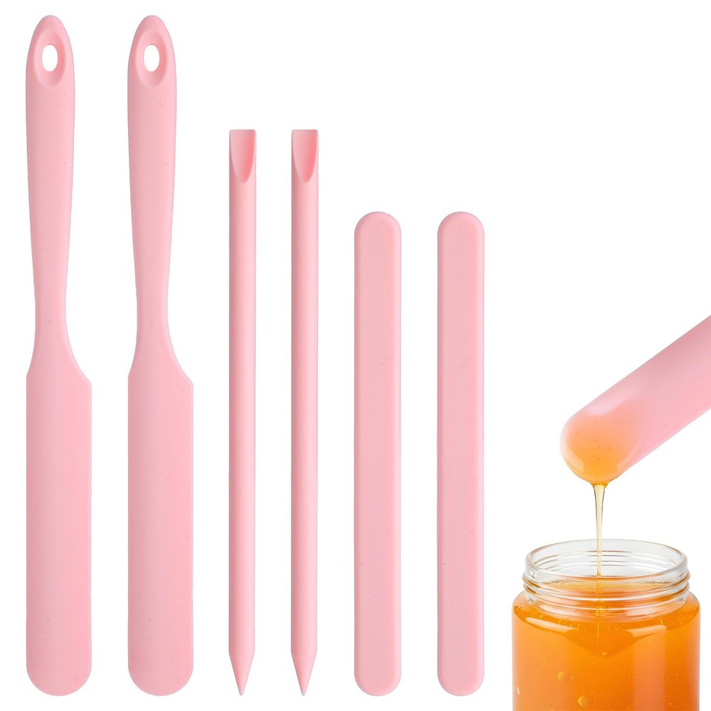 DOPENSPI 6 Pcs Pink Silicone Wax Sticks, 3 Style Non-stick Wax Spatulas Silicone Hair Removal Sticks Reusable Hard Waxs Scraper Waxing Applicator for Home Salon