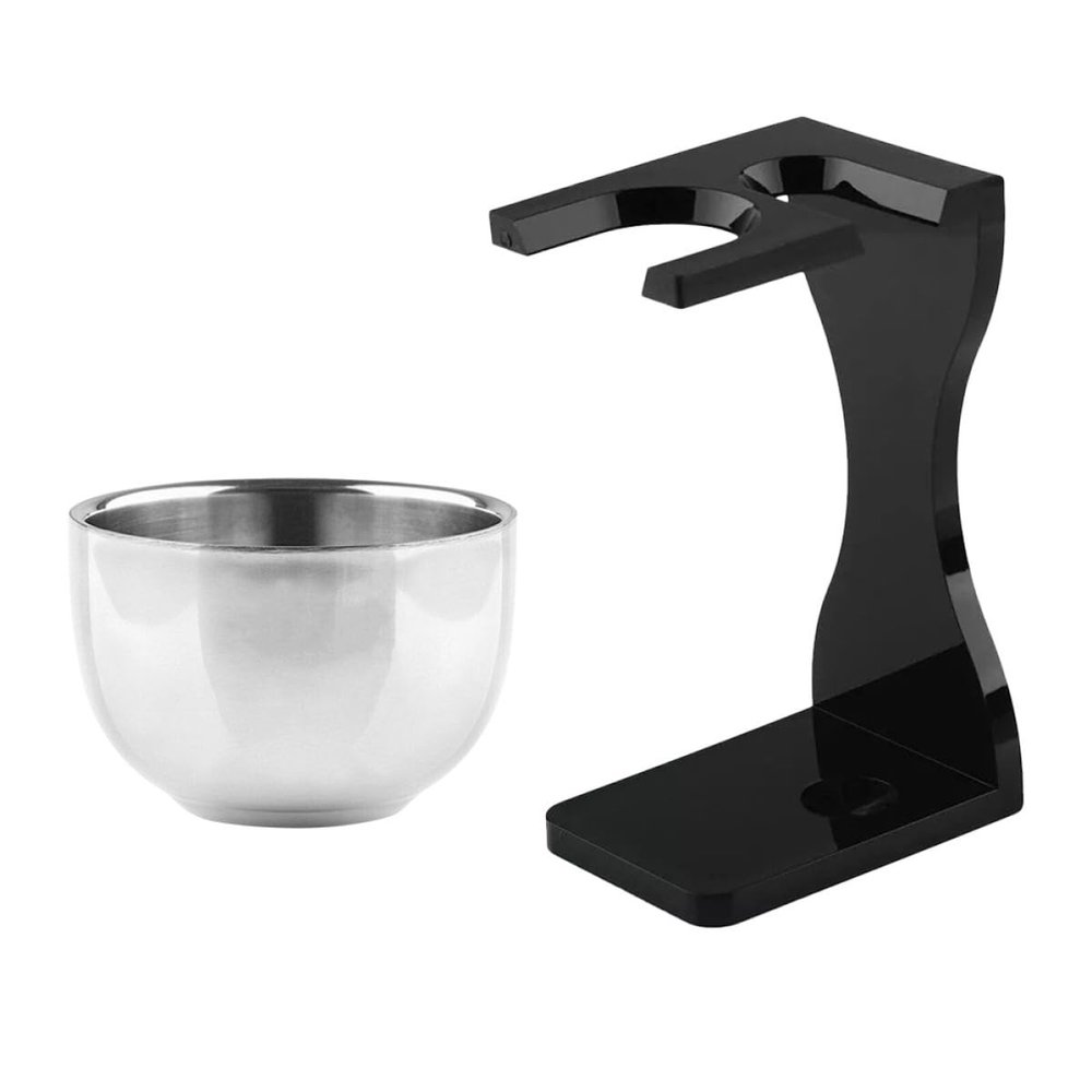 ABOOFAN Acrylic Shaving Brush Holder and Soap Bowl for Men Beard Brush Rack and Razor Stand Convenient Shaving Kit for Clean Shave Grooming Gift for Dad and Husband