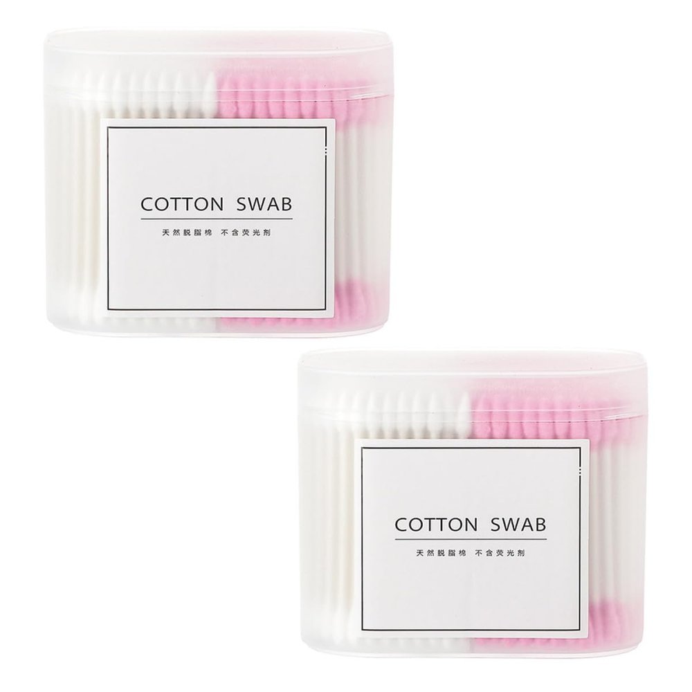 ABOOFAN 2 Packs Disposable Double-head Cotton Swabs Multipurpose Makeup Tool with Paper Stick for Ear Cleaning and Skincare Pink White Beauty Accessories for Home and Travel