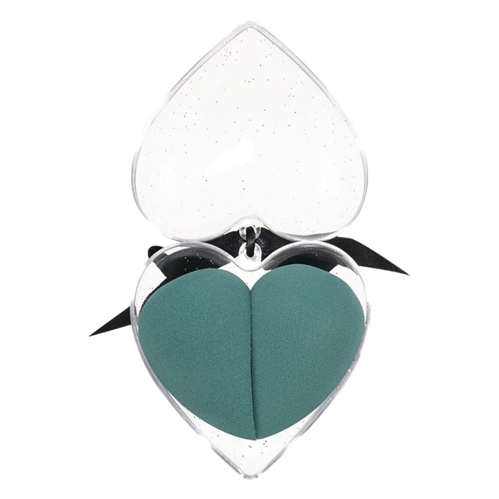ABOOFAN 1 Box Heart Shape Cosmetic Sponge Dark Green Makeup Eggs for Wet and Dry Use Soft Flocking Beauty Puff for Even Foundation Powder Concealer Application and Versatile Makeup Tool