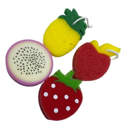 ABOOFAN 4pcs Fruit Shape Bath Sponge Soft Body Scrubber for Gentle Skin Massage Dead Skin Removal Fun Shower Accessories