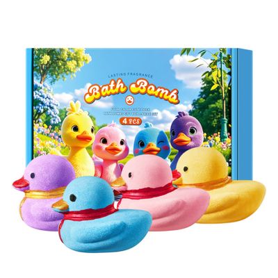 Yruioon Adorable Duck Shaped Bath Bombs (4-Pack), Flower Scented Fizzies for a Fun and Moisturizing Bath, Great Gift for Kids and Moms Blue One Size