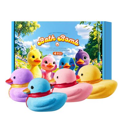Rswnyirn Floral Scented Bath Bomb Gift Set - 4 Adorable Duck Shaped Fizzies, Moisturizing Bubble Bath Soak for Women, Girls and Children Blue One Size