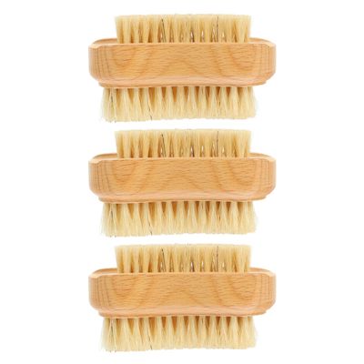 Unomor 3Pcs Natural Beech Wood Double-sided Nail Brush with Soft Pig Bristles Wear-resistant Multi-function Fingernail Scrubbers Household Nail Cleaner for Hands Feet Travel and Home Use