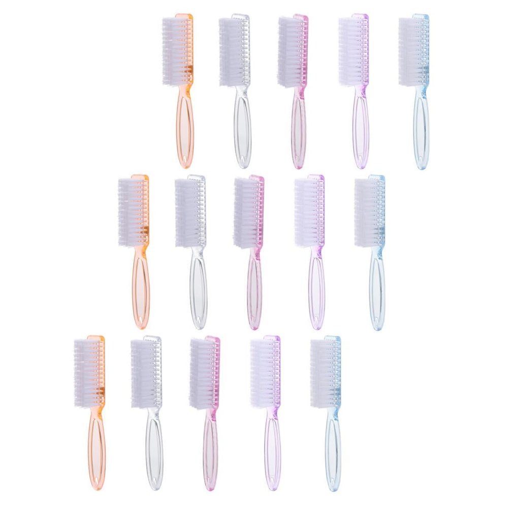 TOVINANNA 15Pcs Handle Grip Nail Cleaning Brushes with Flexible Bristles for Fingernail and Toenail Dirt Removal Gentle Scrub Hand Cleaner with Hanging Bright Transparent Colors for Bathroom