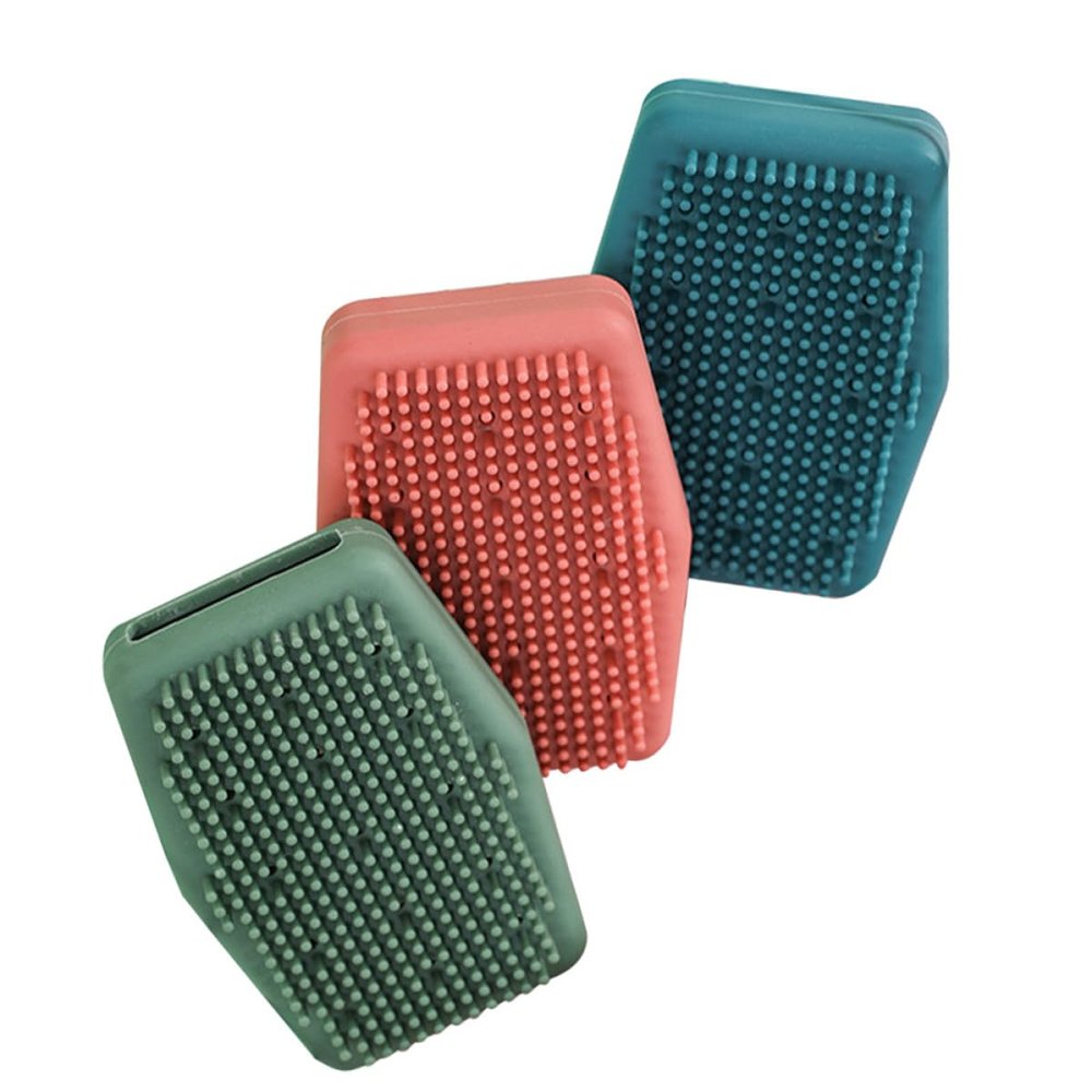 ABOOFAN 3 Pcs Silicone Shower Brushes Exfoliating Bath Scrubbers for Body Cleaning Spa Experience Food-Grade Material Hygienic Back Scrubber with Red Green Blue for Home Bathroom
